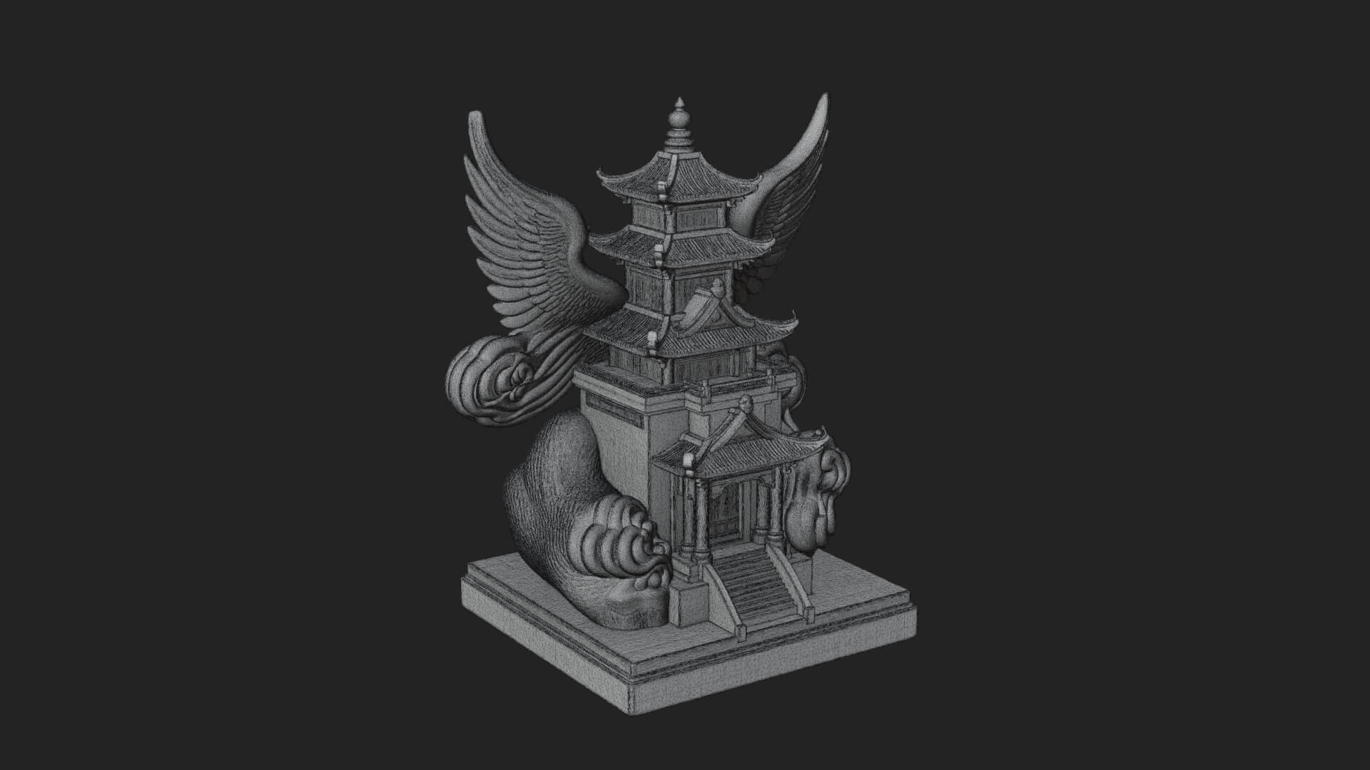 Winged Cloud Pagoda Tower Design 4 3D Print Model 3D Model