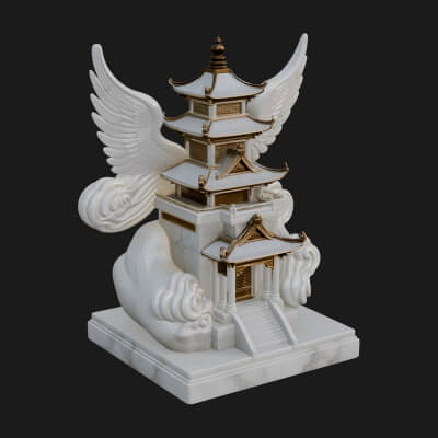 Winged Cloud Pagoda Tower Design 4 3D Print Model