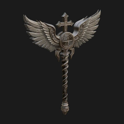 Winged Cross Scepter Model Design 1 3D Print Model