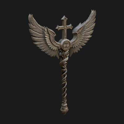 Winged Cross Scepter Model Design 2 3D Print Model
