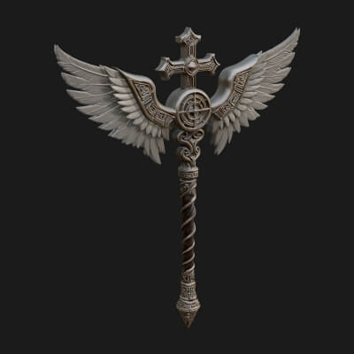 Winged Cross Scepter Model Design 3 3D Print Model