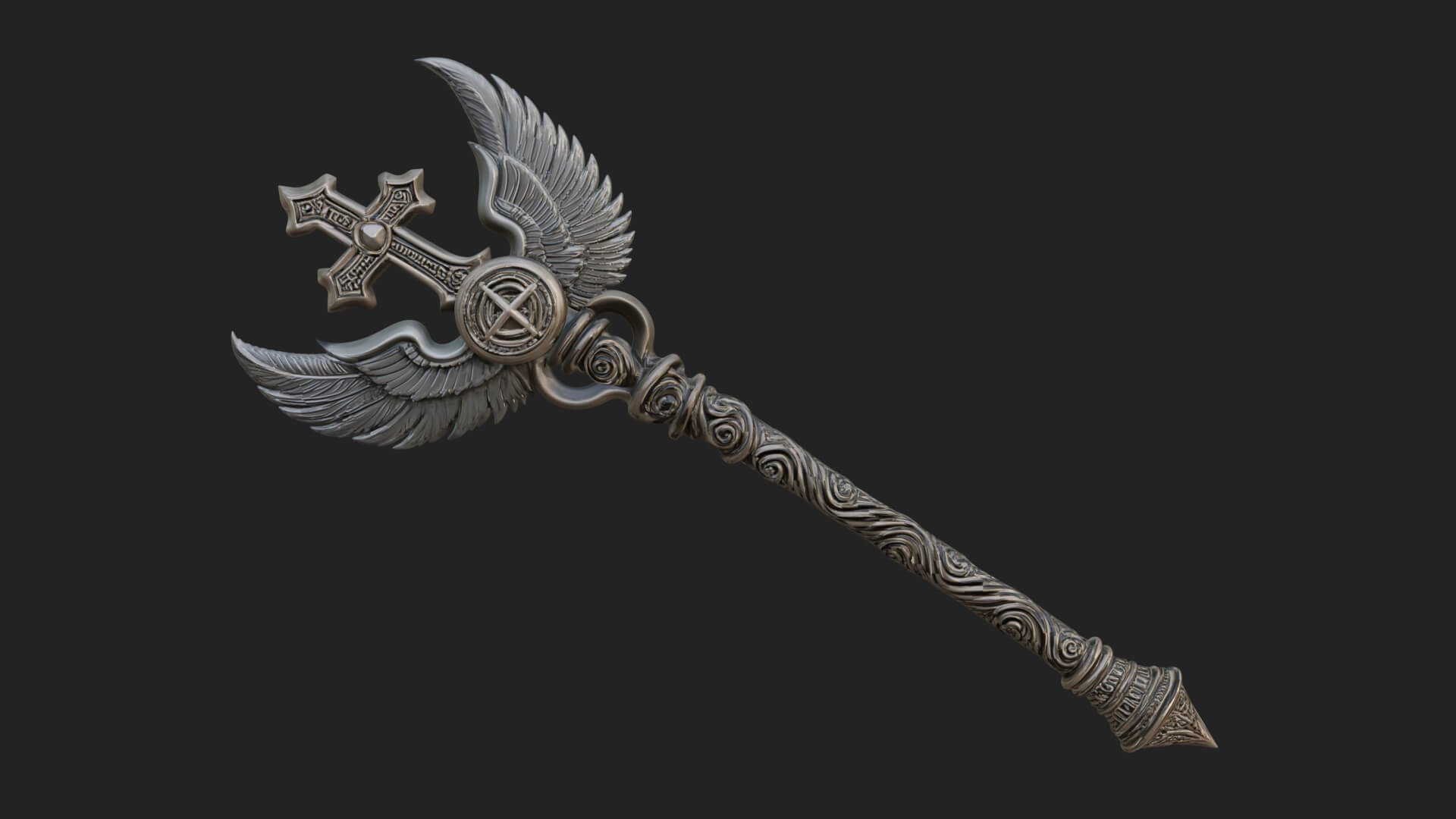 Winged Cross Scepter Model Design 4 3D Print Model 3D Model