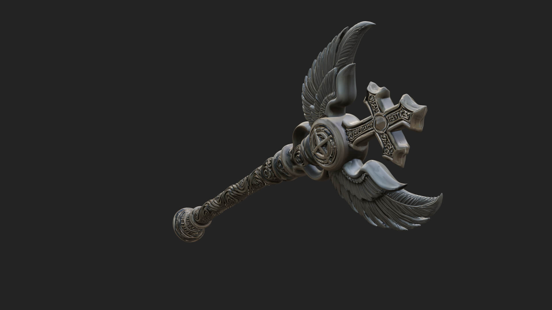 Winged Cross Scepter Model Design 4 3D Print Model 3D Model