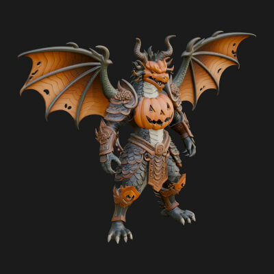 Winged Dragon Demon Statue Design 12 3D Print Model