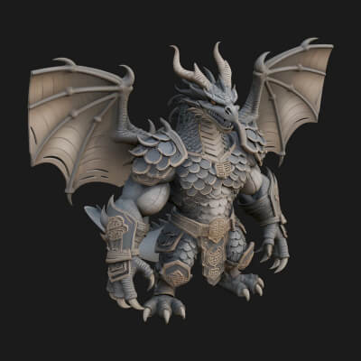 Winged Dragon Demon Statue Design 16 3D Print Model