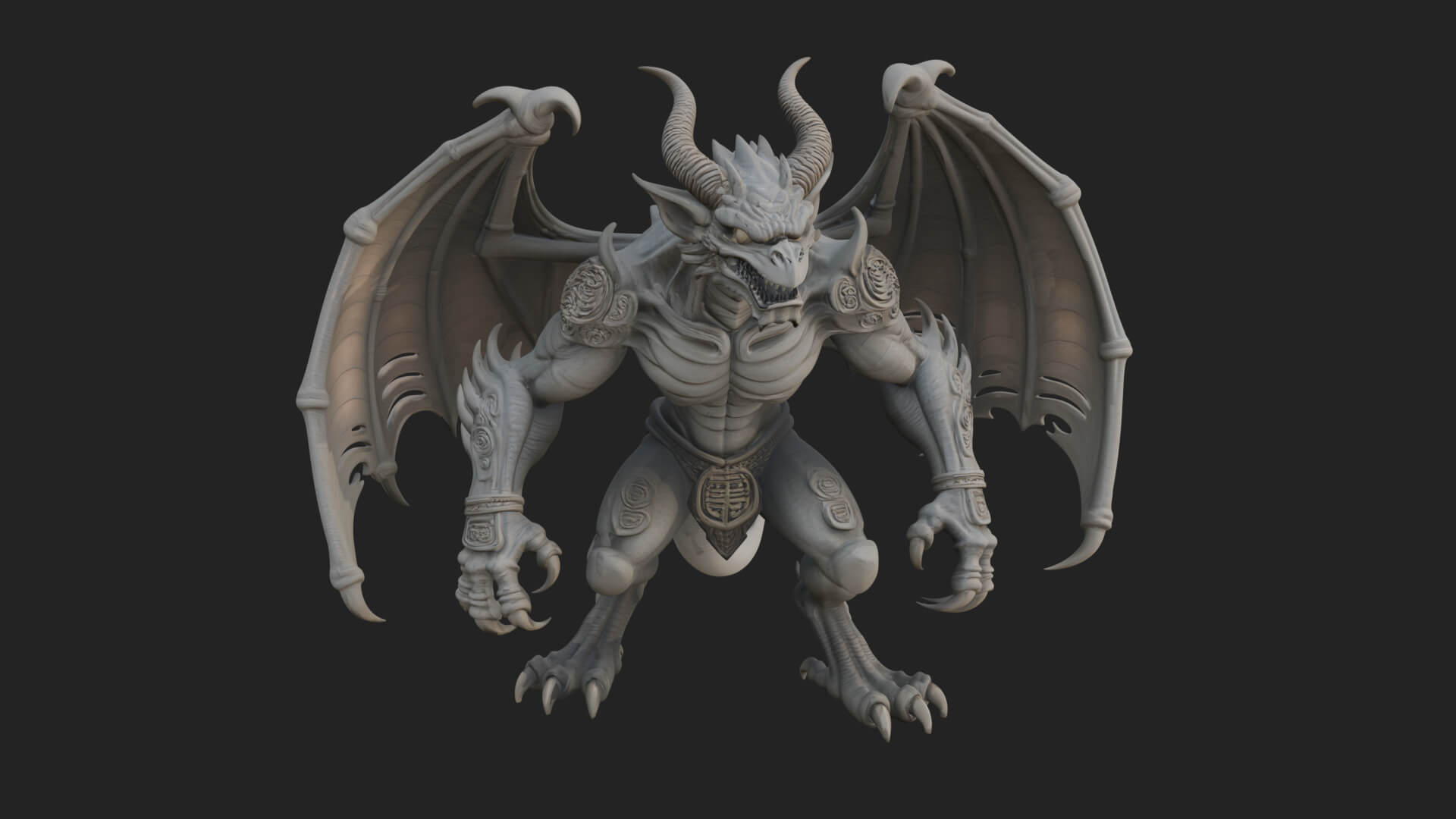 Winged Dragon Demon Statue Design 19 3D Print Model 3D Model