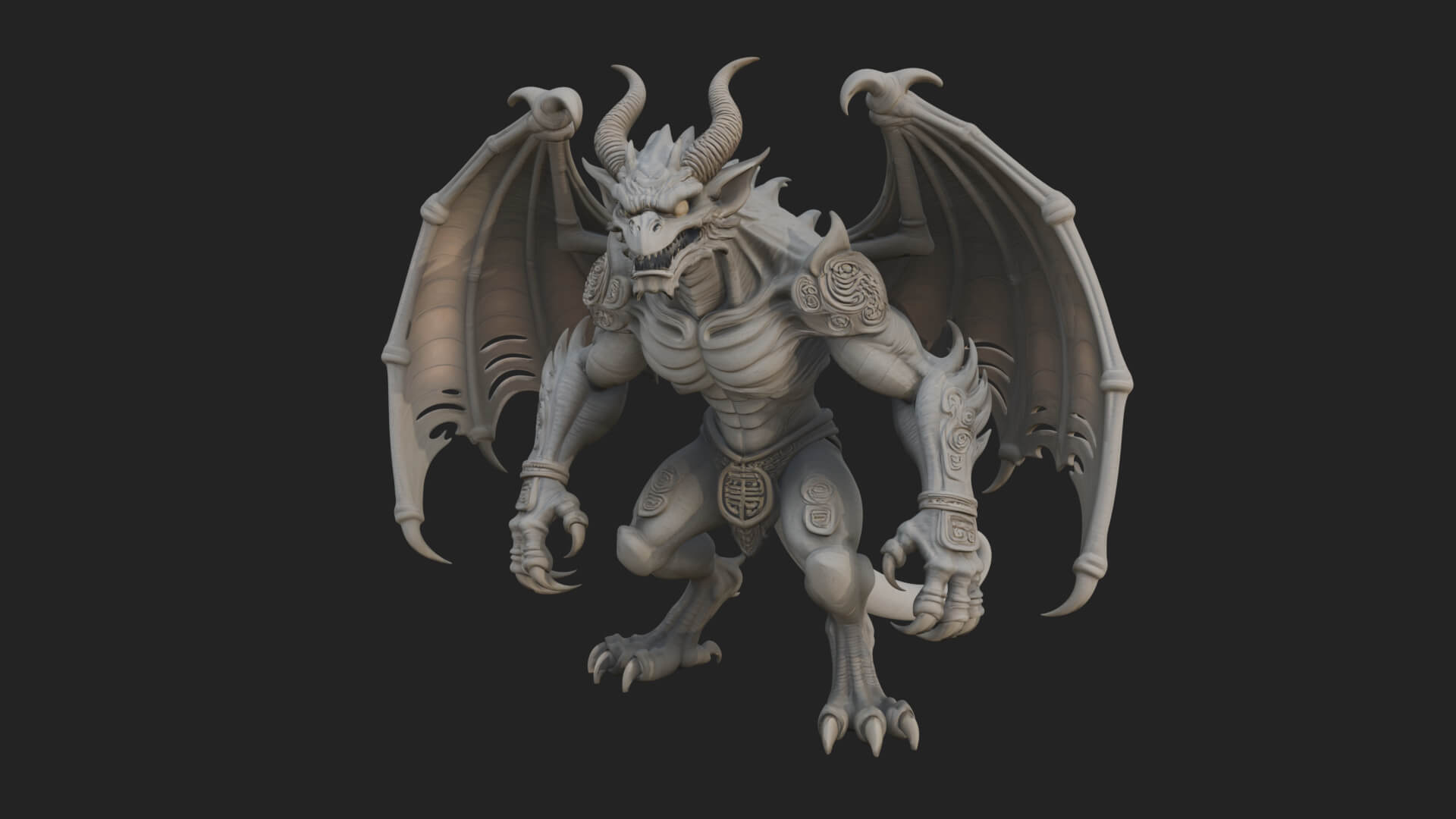 Winged Dragon Demon Statue Design 19 3D Print Model 3D Model