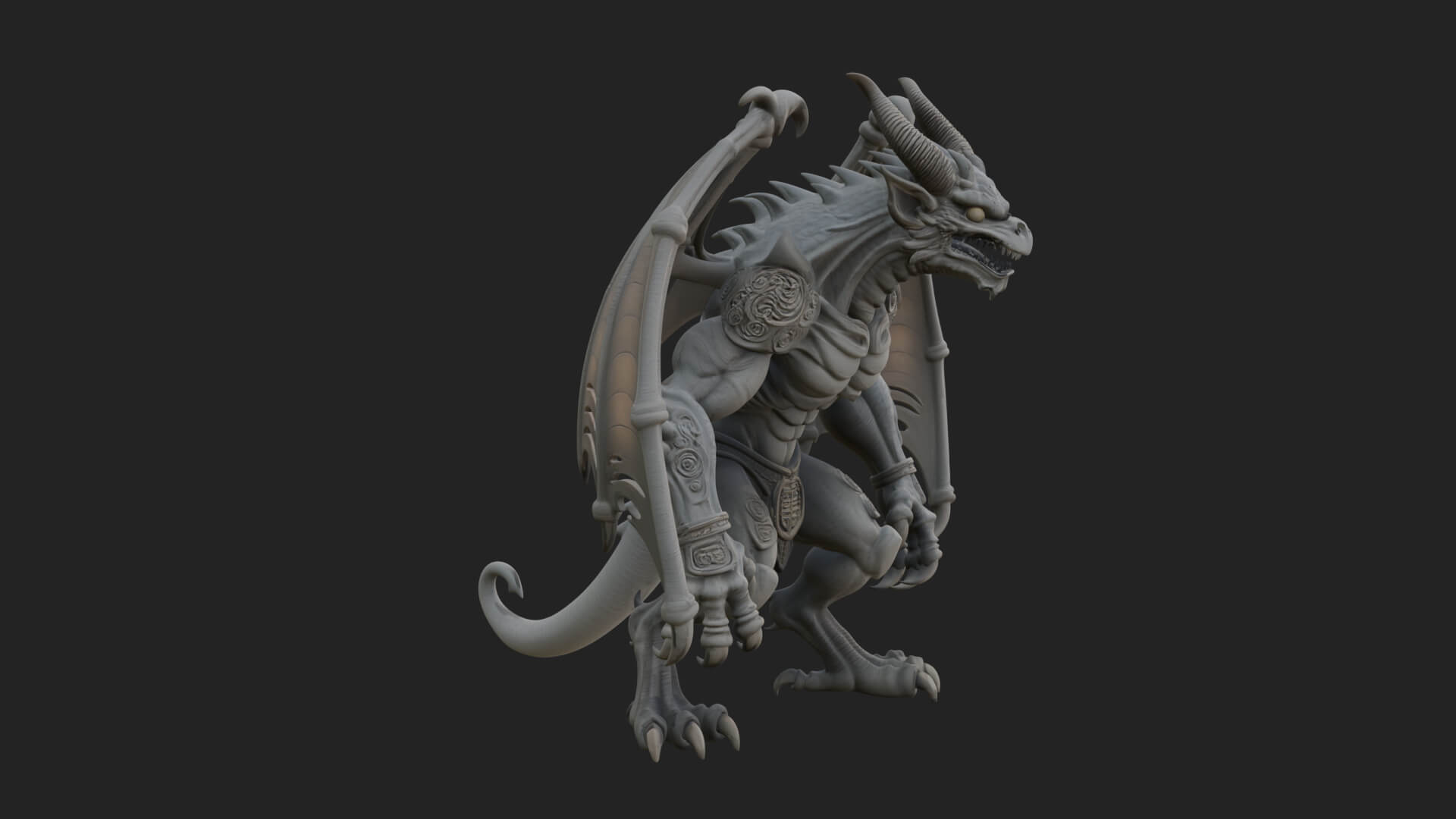 Winged Dragon Demon Statue Design 19 3D Print Model 3D Model