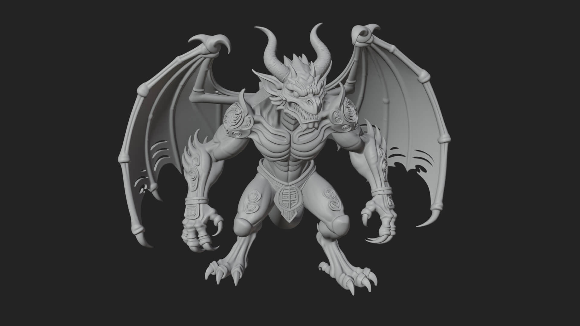 Winged Dragon Demon Statue Design 19 3D Print Model 3D Model