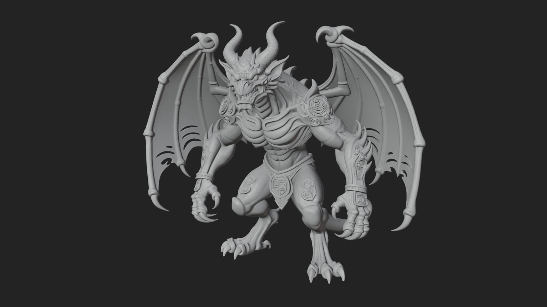 Winged Dragon Demon Statue Design 19 3D Print Model 3D Model