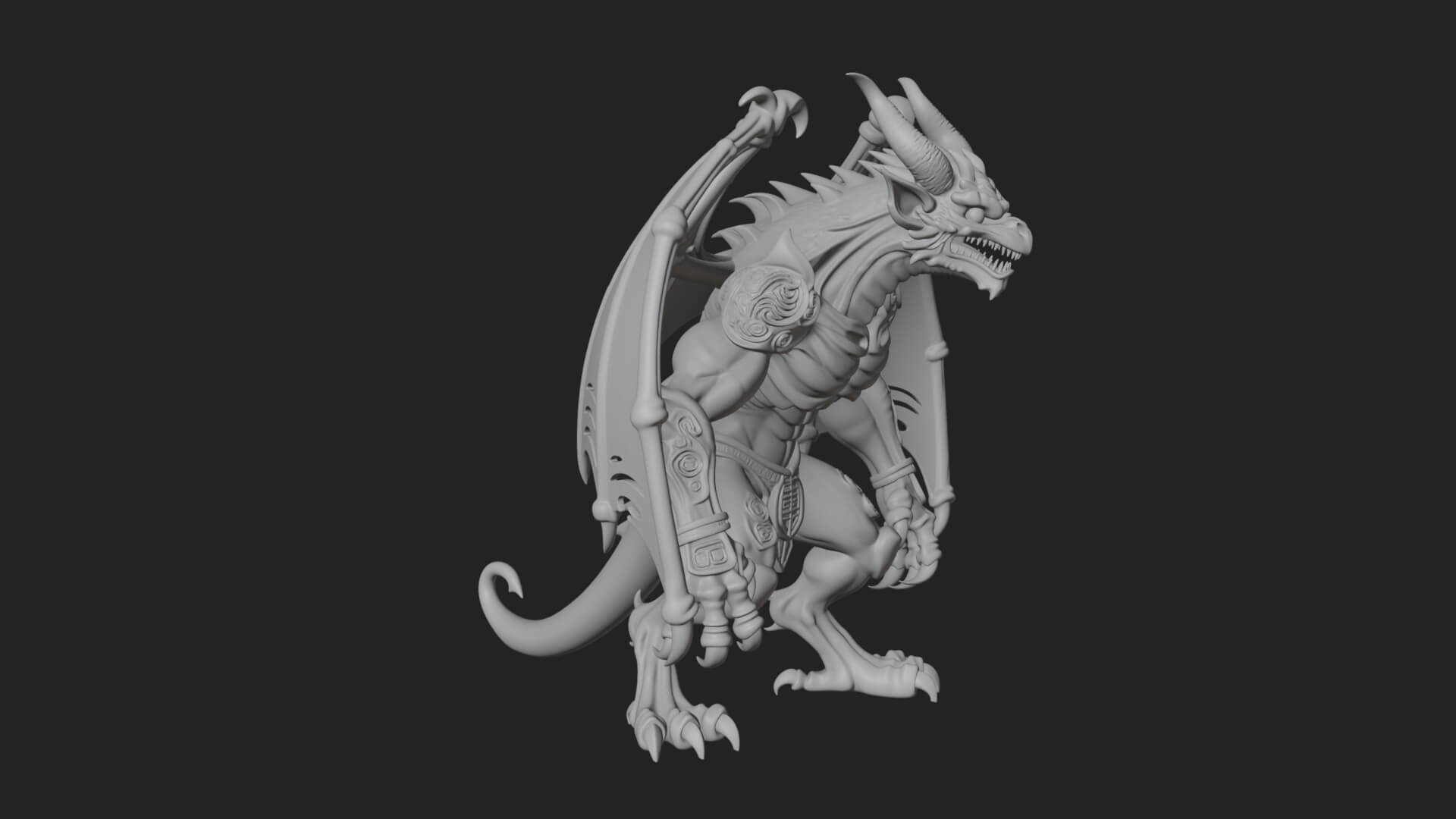 Winged Dragon Demon Statue Design 19 3D Print Model 3D Model