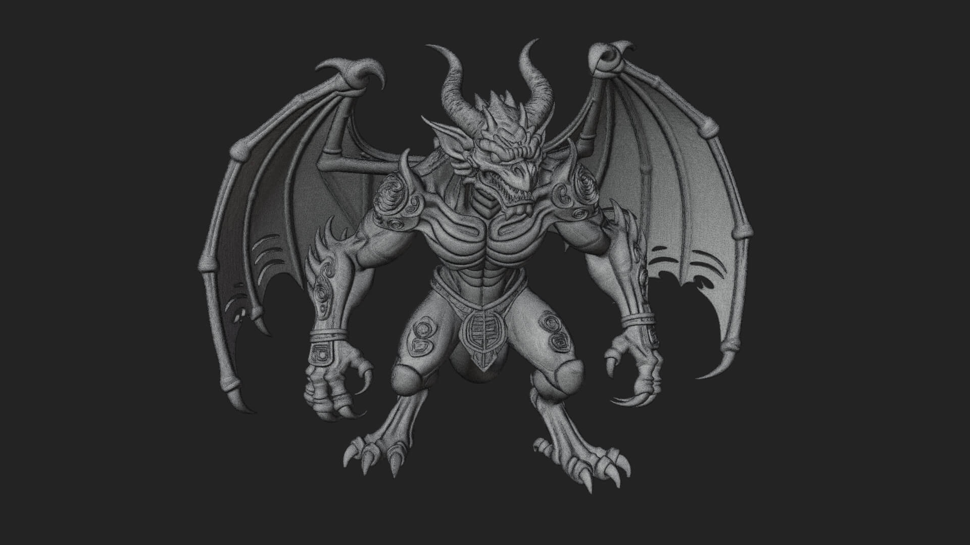 Winged Dragon Demon Statue Design 19 3D Print Model 3D Model