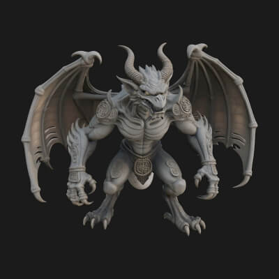 Winged Dragon Demon Statue Design 19 3D Print Model