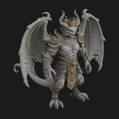 Winged Dragon Demon Statue Design 20 3D Print Model