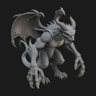 Winged Dragon Demon Statue Design 21 3D Print Model