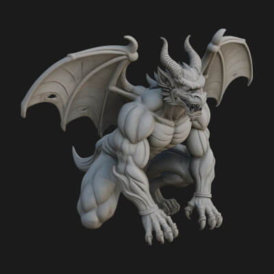 Winged Dragon Demon Statue Design 26 3D Print Model