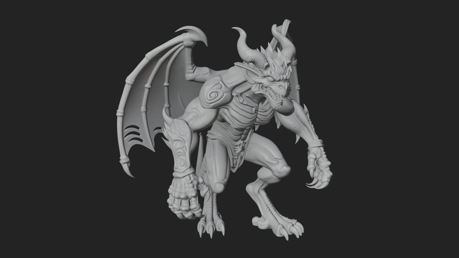 Winged Dragon Demon Statue Design 28 3D Print Model 3D Model