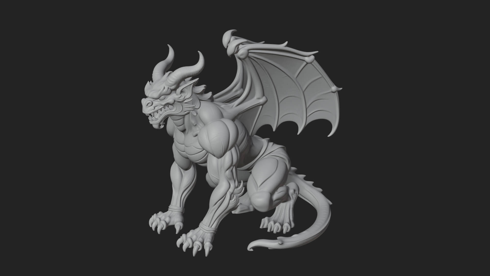 Winged Dragon Demon Statue Design 30 3D Print Model 3D Model