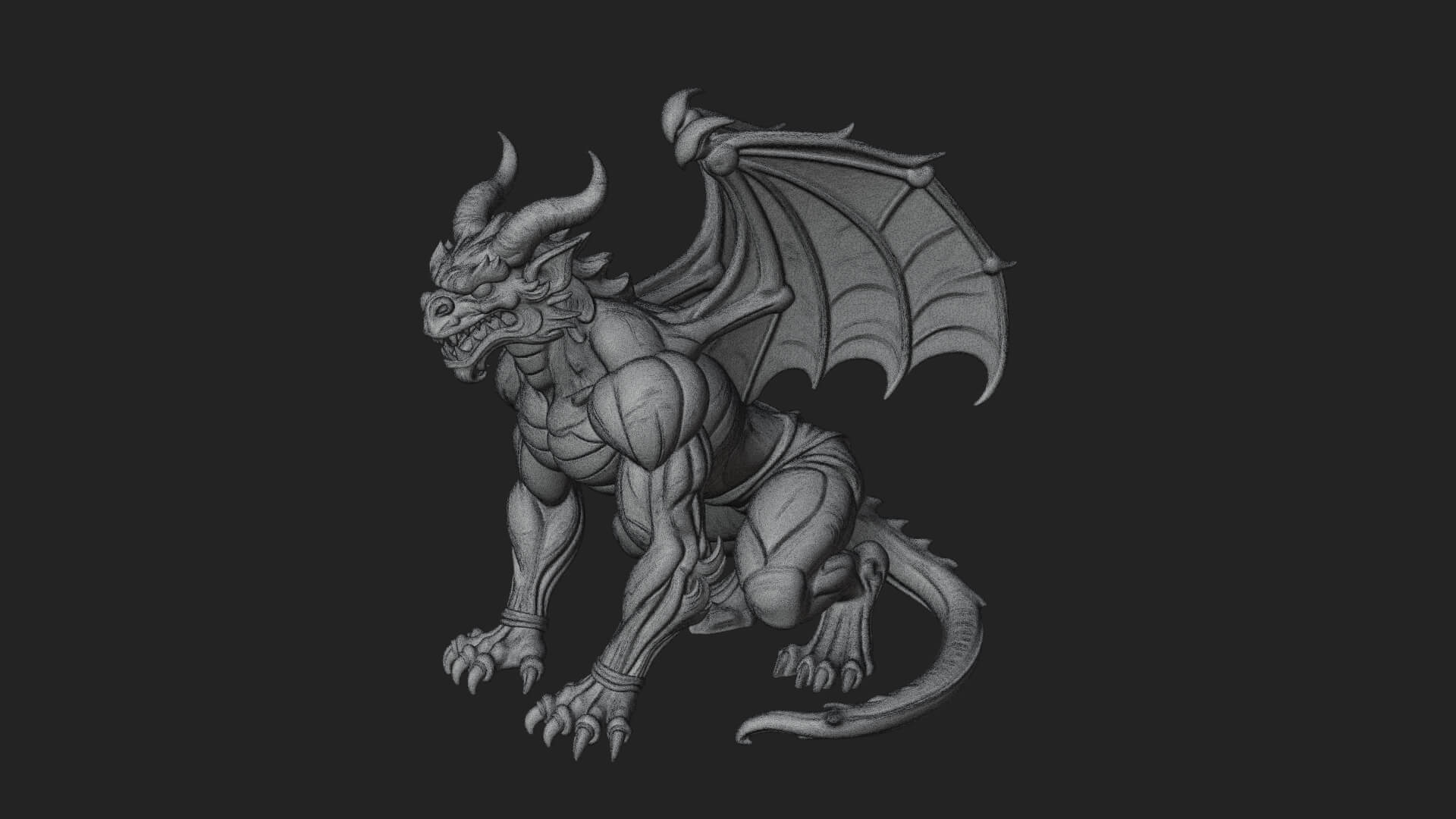 Winged Dragon Demon Statue Design 30 3D Print Model 3D Model