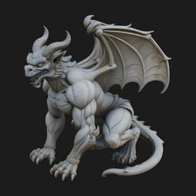 Winged Dragon Demon Statue Design 30 3D Print Model