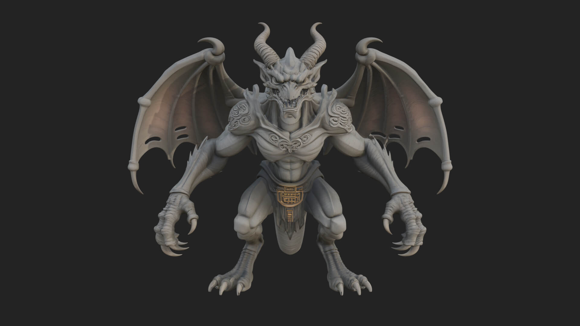 Winged Dragon Demon Statue Design 32 3D Print Model 3D Model