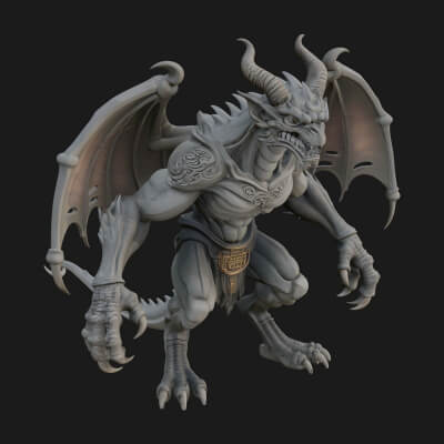 Winged Dragon Demon Statue Design 32 3D Print Model