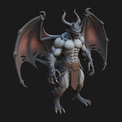 Winged Dragon Demon Statue Design 5 3D Print Model