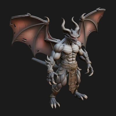 Winged Dragon Demon Statue Design 6 3D Print Model