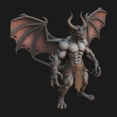 Winged Dragon Demon Statue Design 7 3D Print Model