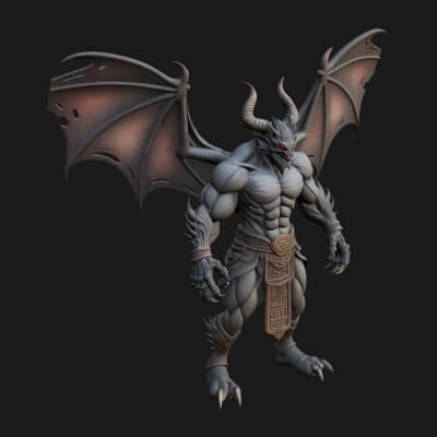 Winged Dragon Demon Statue Design 8 3D Print Model