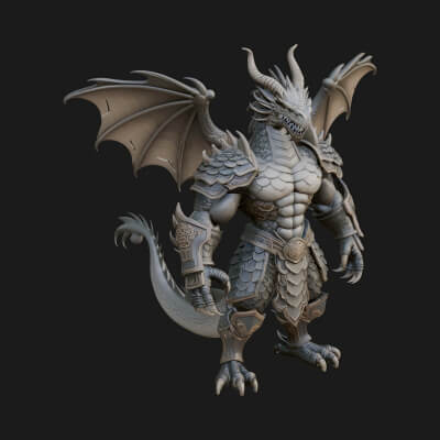 Winged Dragon Statue Design 13 3D Print Model