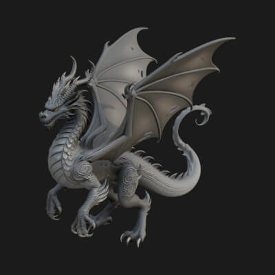 Winged Dragon Statue Design 14 3D Print Model