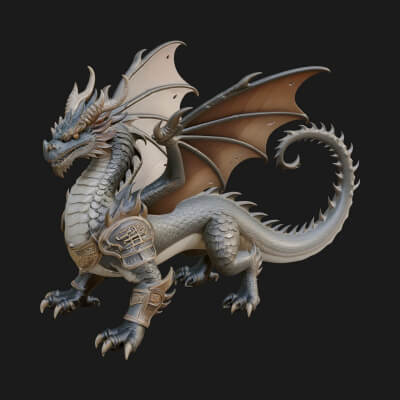 Winged Dragon Statue Design 22 3D Print Model