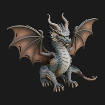 Winged Dragon Statue Design 3 3D Print Model