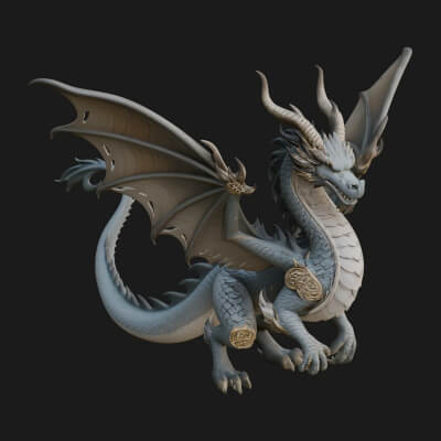 Winged Dragon Statue Design 4 3D Print Model