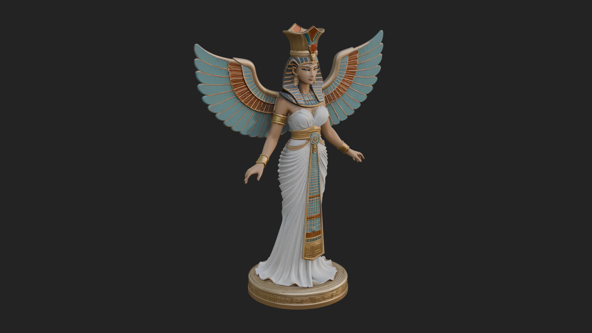 Winged Egyptian Goddess Statue Design 1 3D Print Model 3D Model