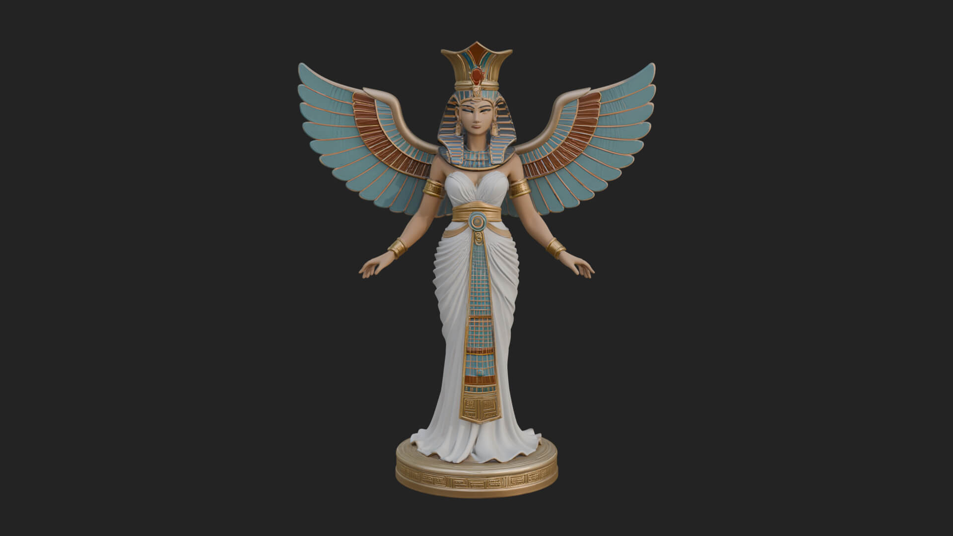 Winged Egyptian Goddess Statue Design 1 3D Print Model 3D Model