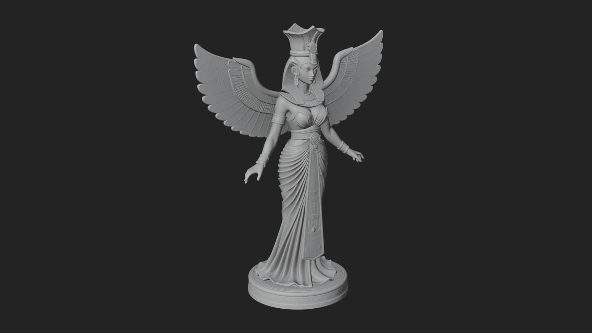 Winged Egyptian Goddess Statue Design 1 3D Print Model 3D Model