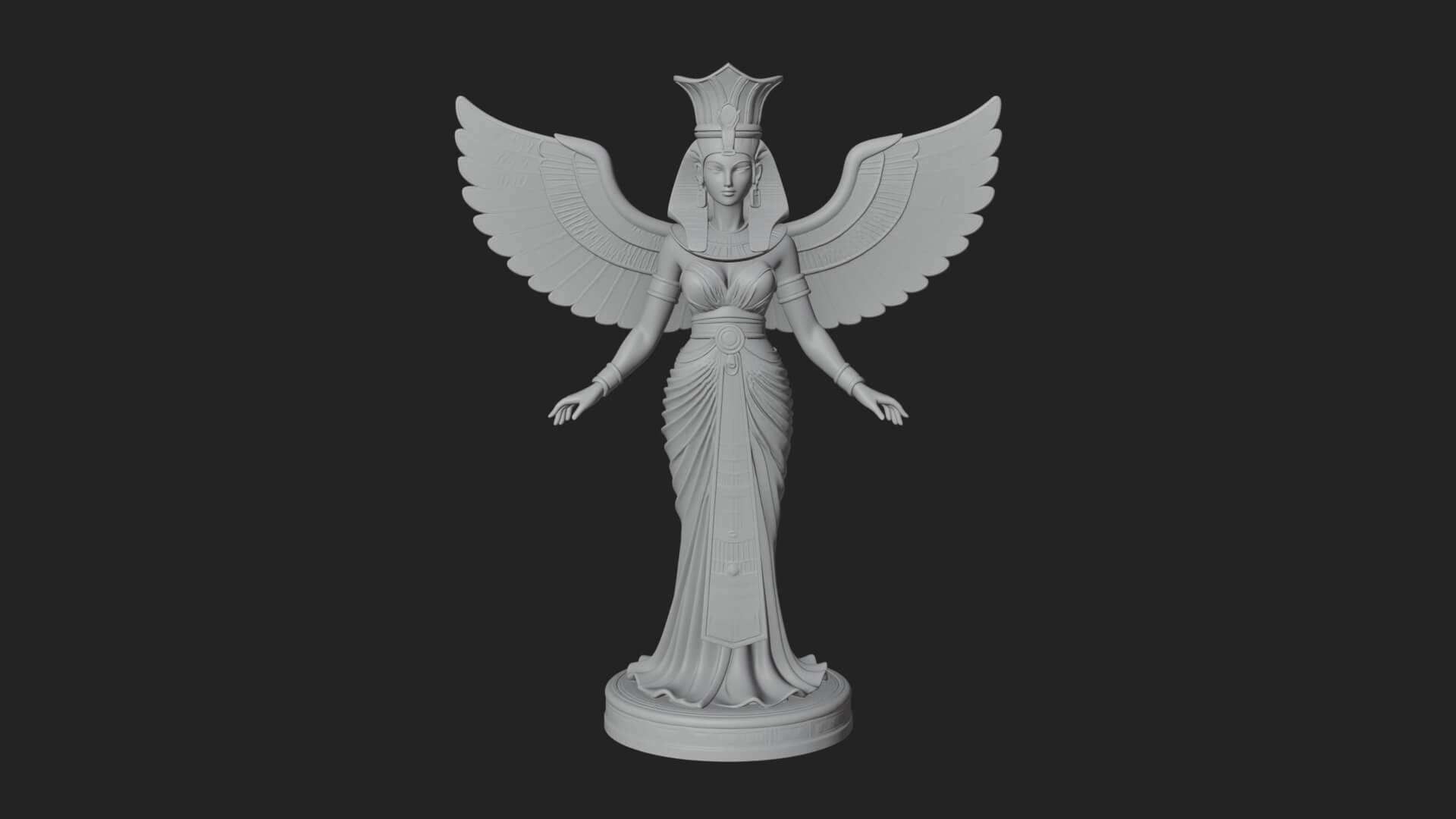 Winged Egyptian Goddess Statue Design 1 3D Print Model 3D Model