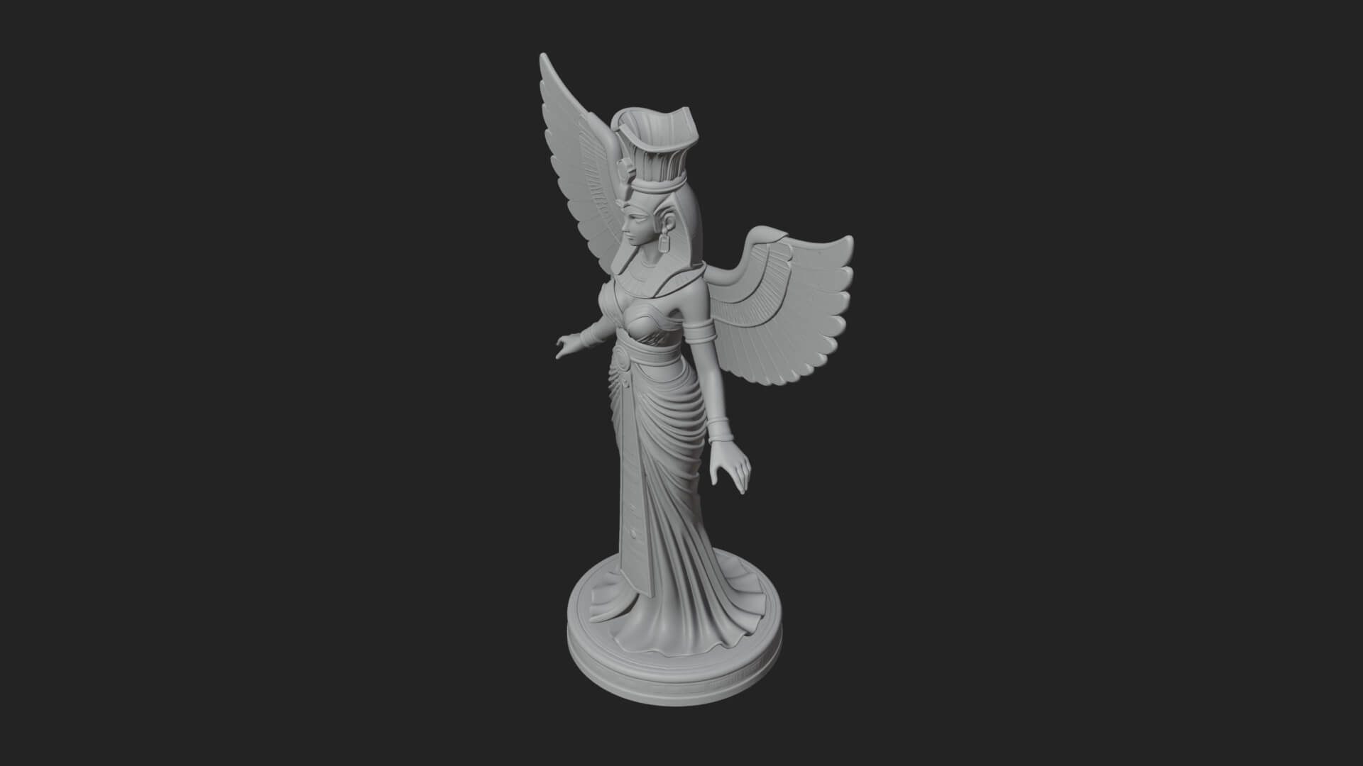 Winged Egyptian Goddess Statue Design 1 3D Print Model 3D Model