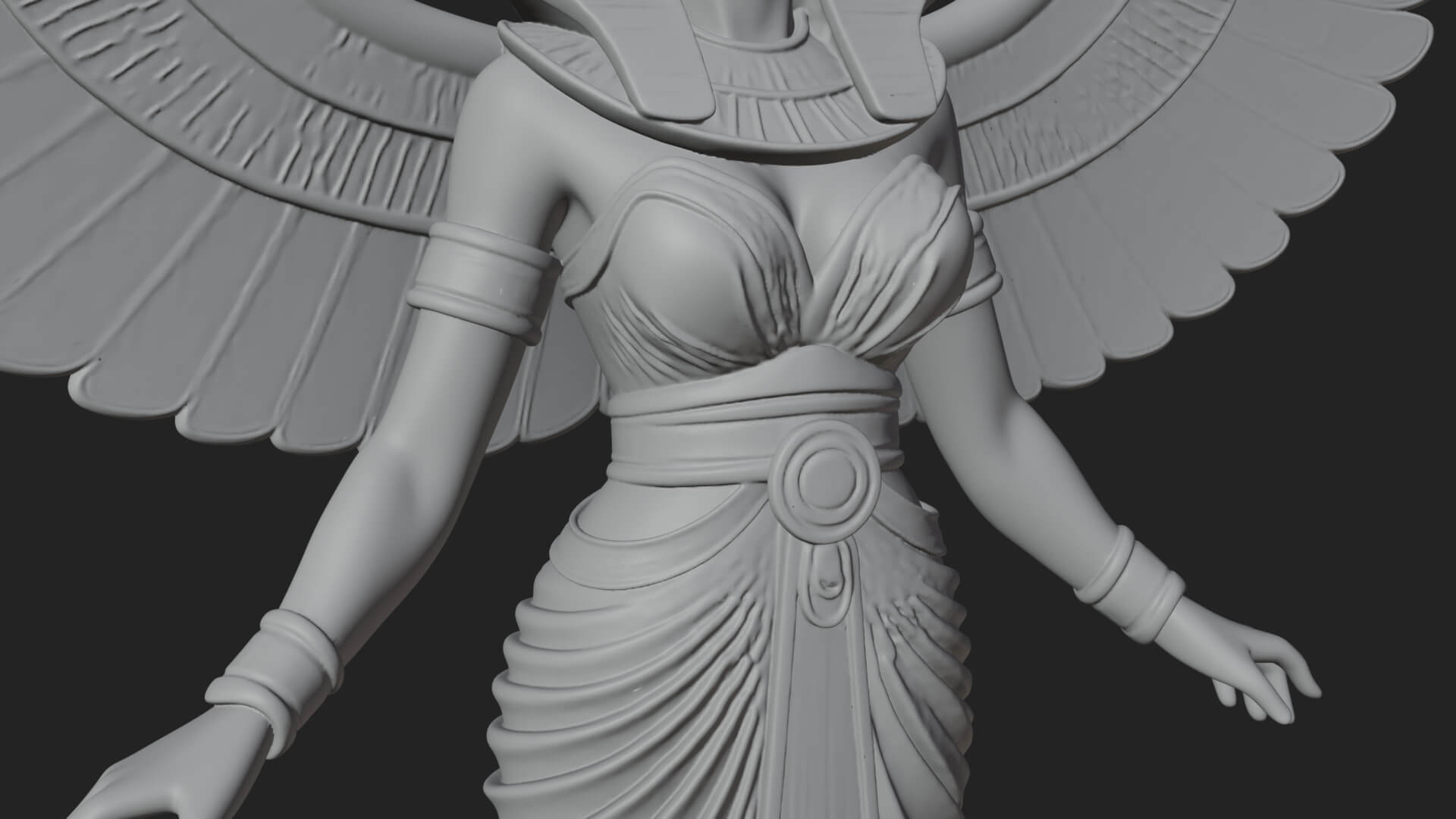 Winged Egyptian Goddess Statue Design 1 3D Print Model 3D Model