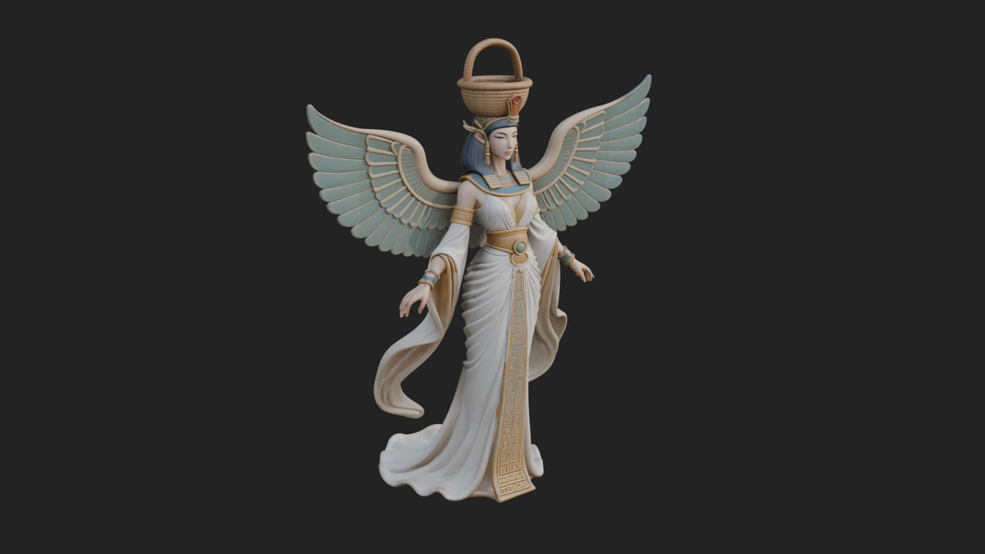 Winged Egyptian Goddess Statue Design 2 3D Print Model 3D Model