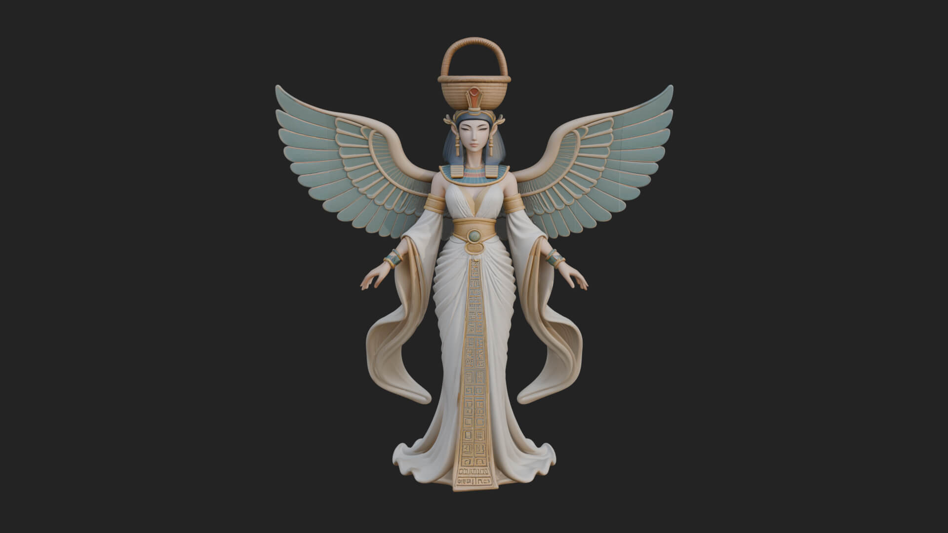 Winged Egyptian Goddess Statue Design 2 3D Print Model 3D Model