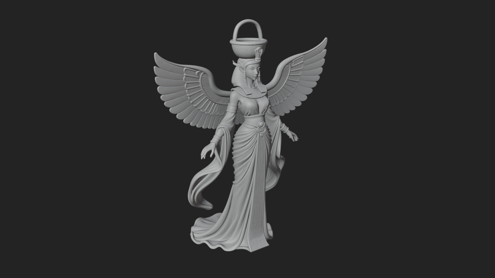 Winged Egyptian Goddess Statue Design 2 3D Print Model 3D Model