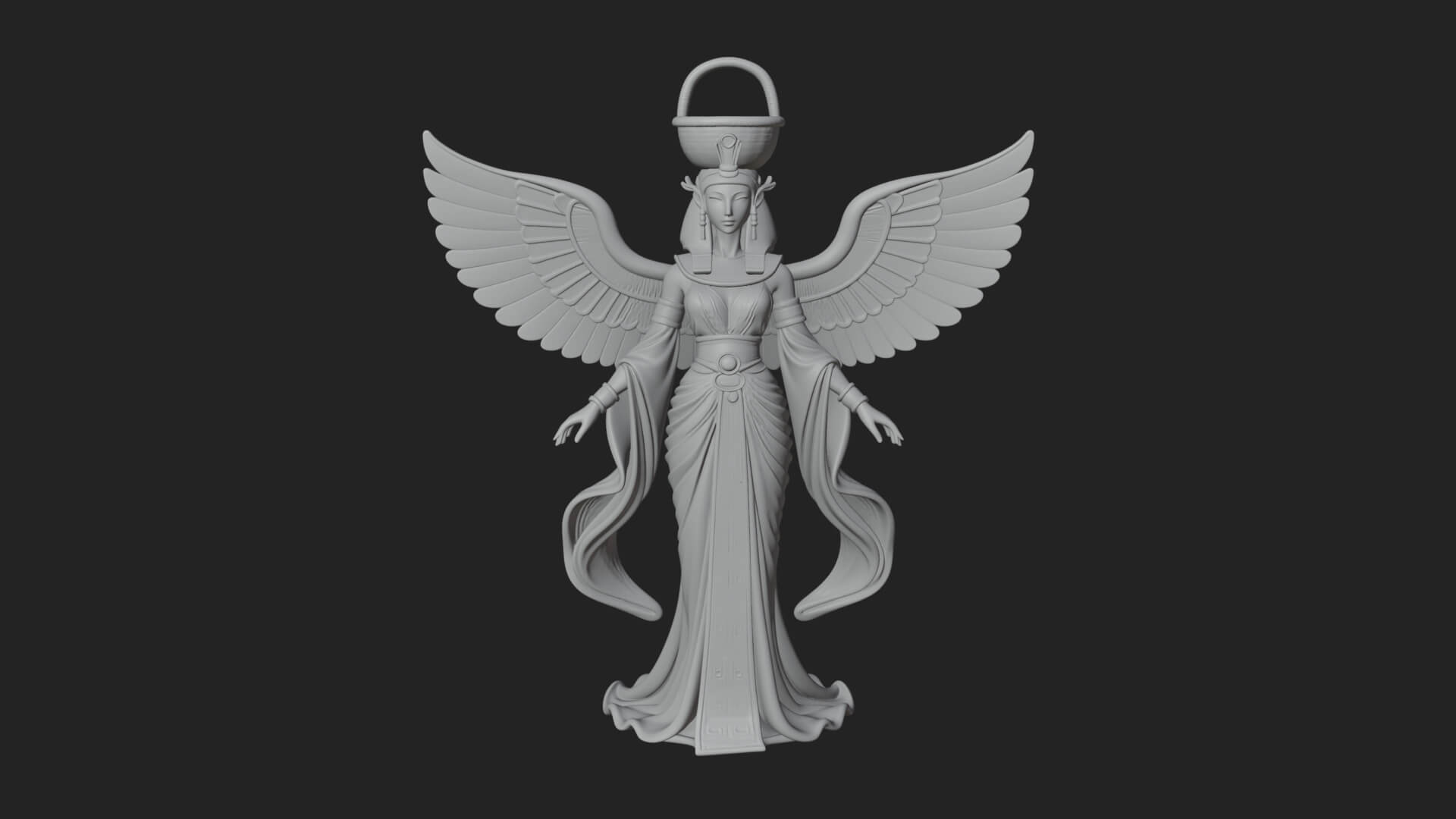 Winged Egyptian Goddess Statue Design 2 3D Print Model 3D Model