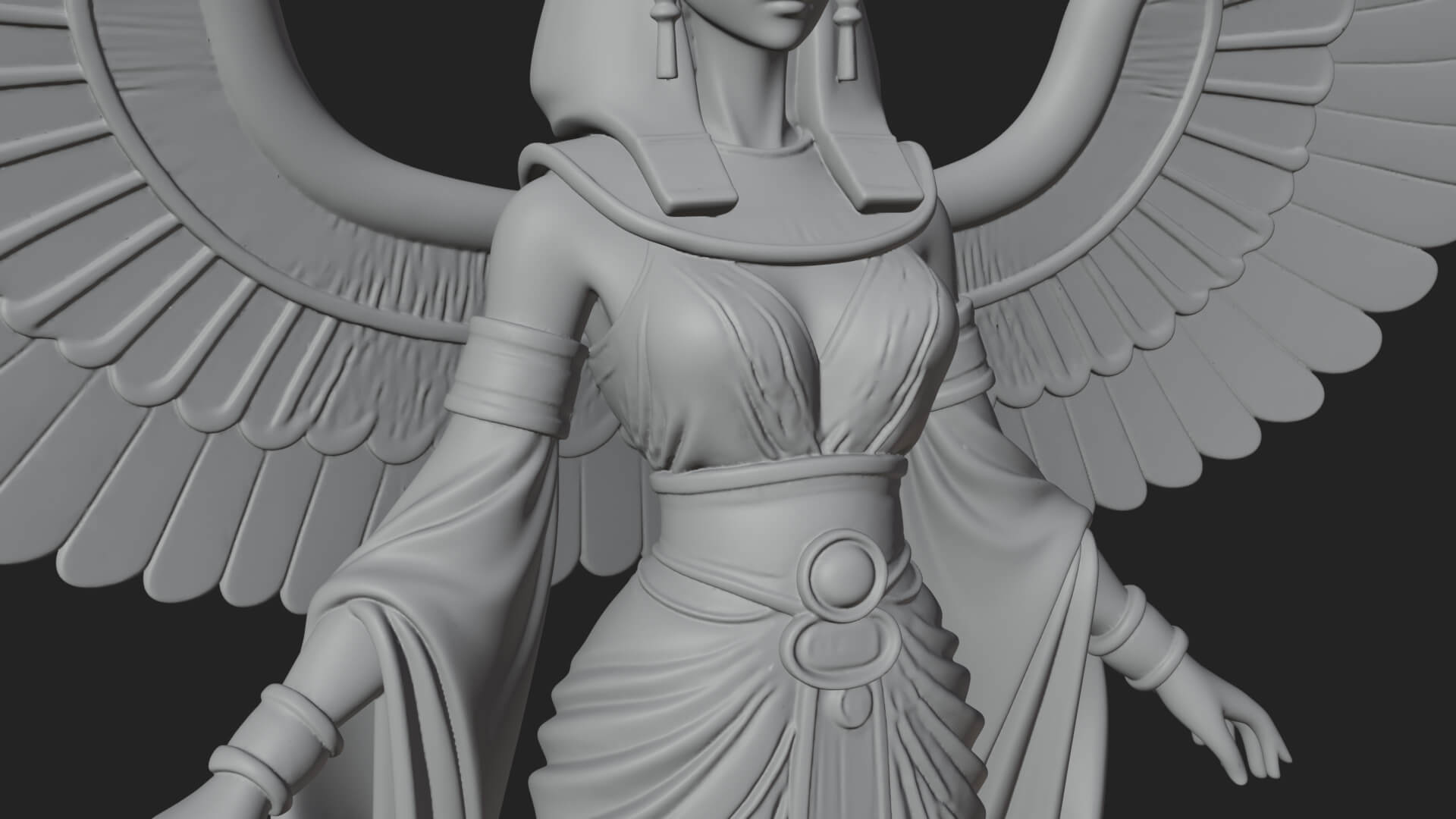 Winged Egyptian Goddess Statue Design 2 3D Print Model 3D Model