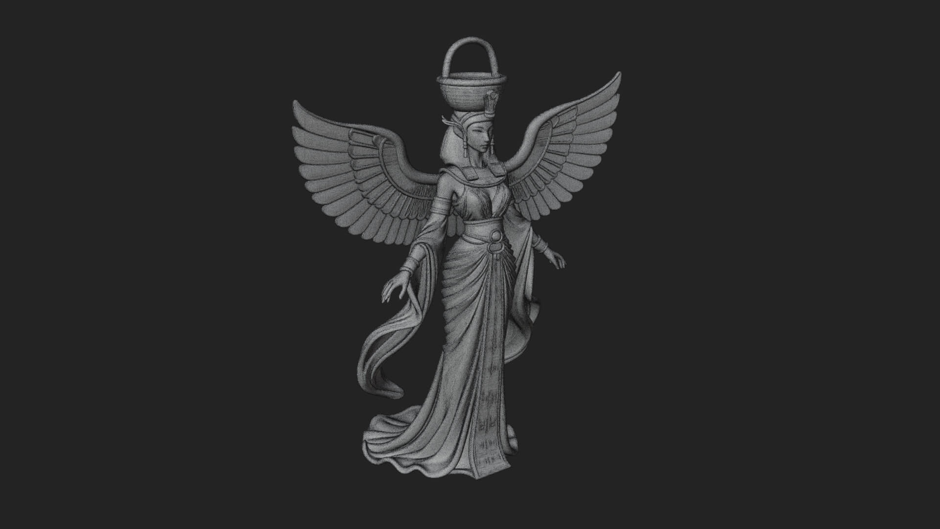 Winged Egyptian Goddess Statue Design 2 3D Print Model 3D Model