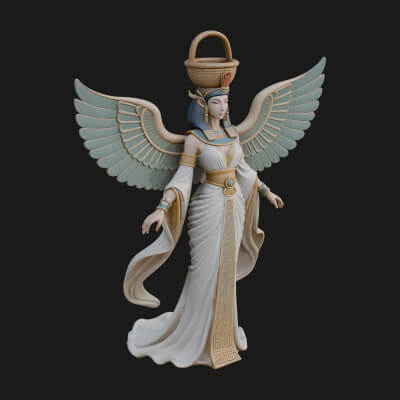 Winged Egyptian Goddess Statue Design 2 3D Print Model
