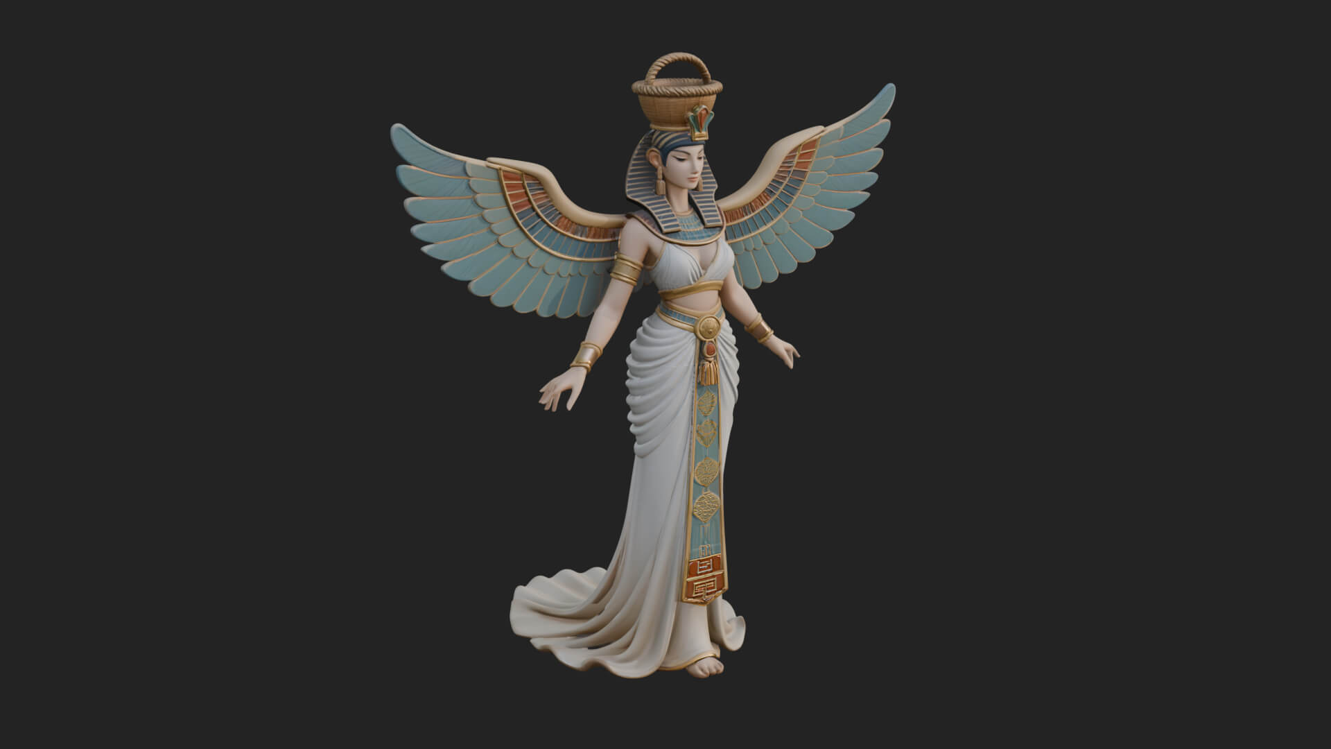 Winged Egyptian Goddess Statue Design 3 3D Print Model 3D Model
