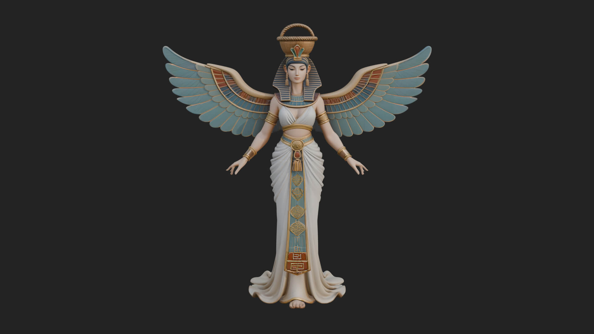 Winged Egyptian Goddess Statue Design 3 3D Print Model 3D Model